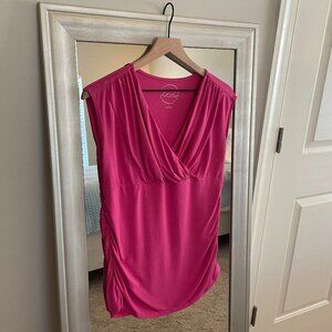 INC Women's Pink Ruched Bottom Twist V Neck Sleeveless Top Blouse Size L